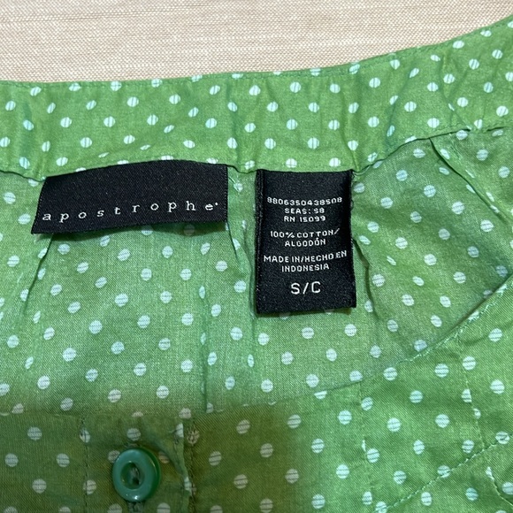 🔥price drop🔥 Apostrophe green and white polka dot  short sleeve top. Size S - Picture 5 of 5